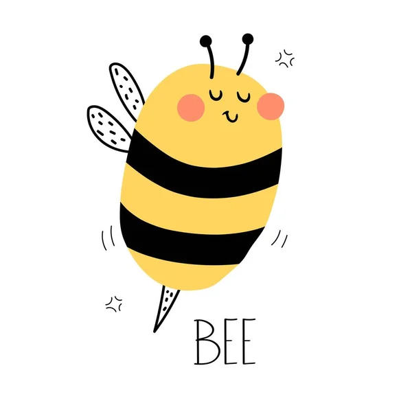 Cartoon Bee Met Hand Tekenen Letters Vlakke Stijl Kleurrijke Vector — Stockvector