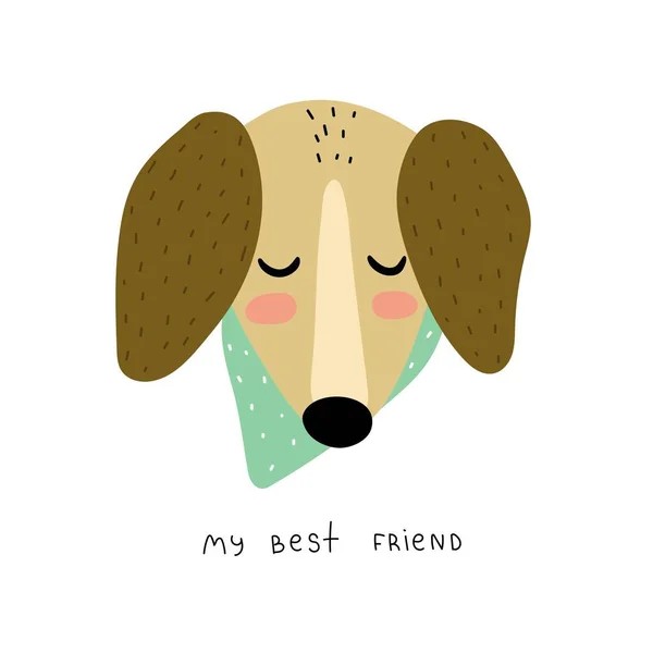 Mijn Beste Vriend Cartoon Hond Met Hand Tekenen Letters Kleurrijke — Stockvector