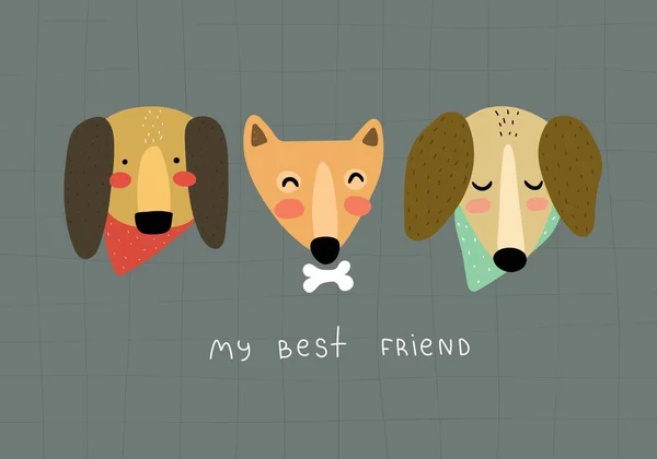 Best Friend Cartoon Dogs Hand Drawing Lettering Colorful Flat Vector — Διανυσματικό Αρχείο
