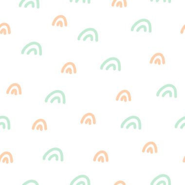 Gökkuşaklı, kusursuz yaz deseni. düz basit vektör. El çizimi. Kumaş, tekstil, ambalaj, baskı için tasarım