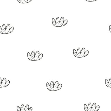 Çizgi film bitkilerinde kusursuz desen. Çocuklar için renkli düz vektör tarzı. El çizimi. bebek tasarımı kumaş, baskı, ambalaj, tekstil