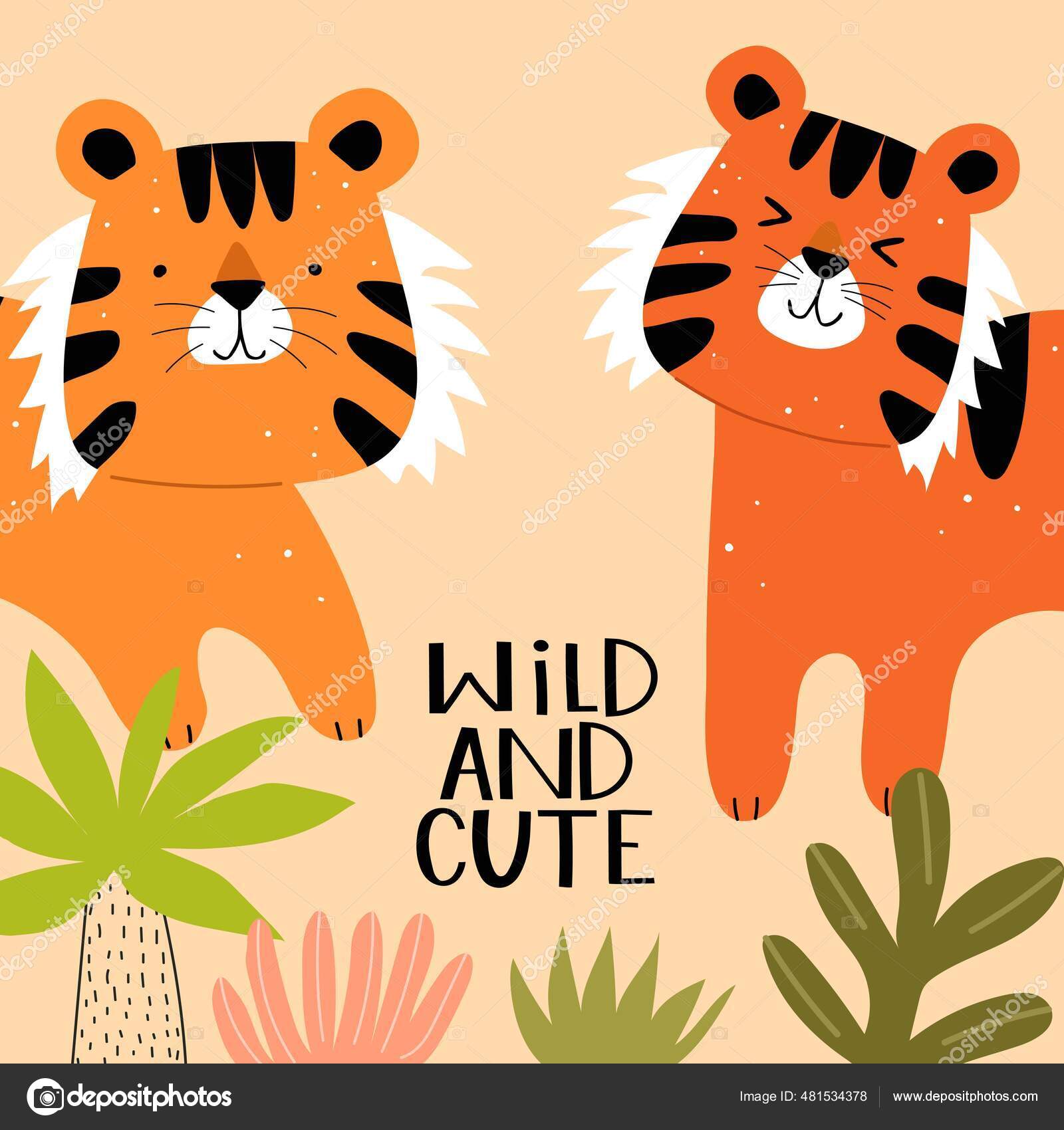 Wild Cute Cartoon Tiger Hand Drawing Lettering Flat Style Colorful Stock  Vector Image by ©An1988 #481534378