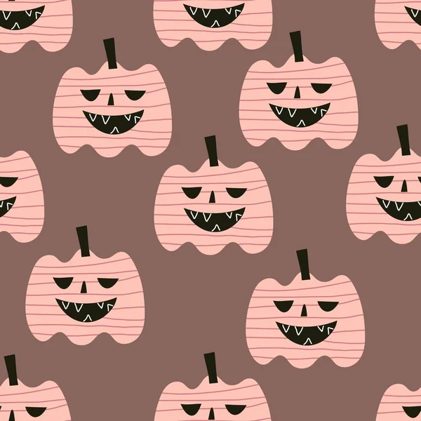 Halloween Zökkenőmentes Minta Rajzfilm Sütőtök Színes Vektor Lapos Stílusban Ünnepi — Stock Vector