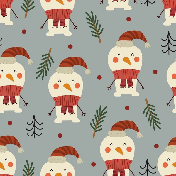 Kardan adam, Noel ağacı ve dekoratif elementlerle kusursuz tatil deseni. Renkli vektör, düz stil. El çizimi. kumaş, baskı, ambalaj için dizayn