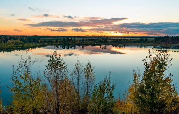 Autumn Landscape Beautiful Clouds Lake Sunset Leningrad Region — Stock Photo, Image