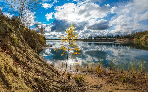 Sandy Shore Mountain Lake Fall Leningrad Region — Stock Photo, Image