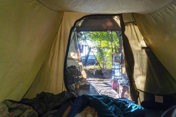 Blick Aus Dem Zelt Frühen Morgen Den Wald Krim Choban — Stockfoto