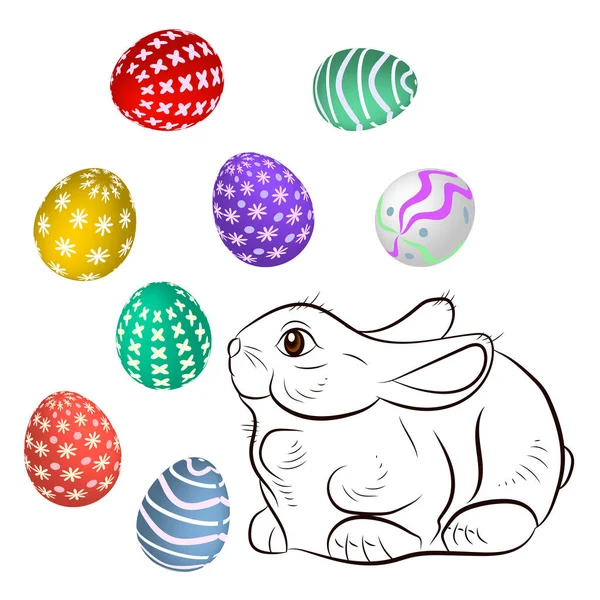 Paskalya. Çizgi film tarzında yapılmış şirin bir Paskalya tavşanı. Paskalya yumurtaları. Tasarım en çok çocuk ürünleri için uygun: boyama kitapları, oyunlar.