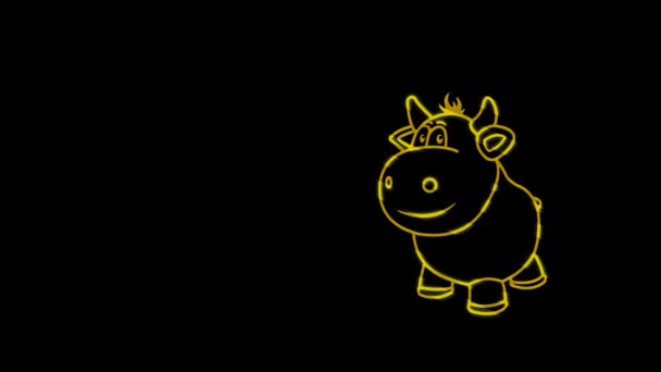 Смешные Животные Бык Неоновый Свет Проектирование Рекламных Баннеров Сайтов Светящийся — стоковое видео