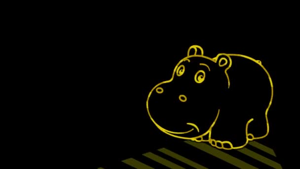 Веселі Тварини Гіпопотама Неонове Світло Дизайн Рекламних Банерів Веб Сайтів — стокове відео