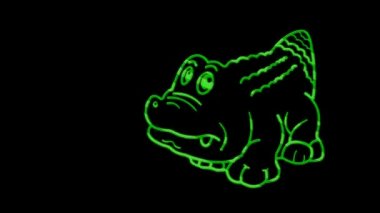 Komik hayvanlar, timsah. Neon ışığı. Reklam pankartları ve web siteleri tasarımı. Parlayan bir işaret..
