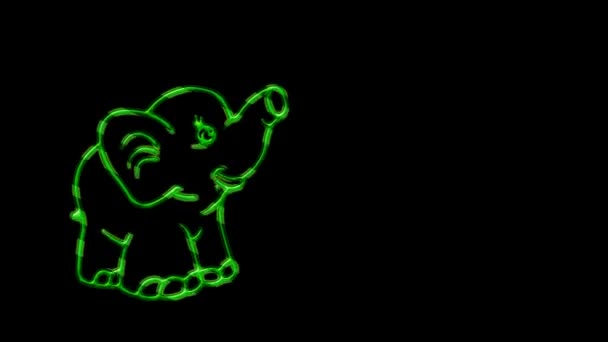 Roliga Djur Elefant Neonljus Utformning Reklambanners Och Webbplatser Ett Glödande — Stockvideo