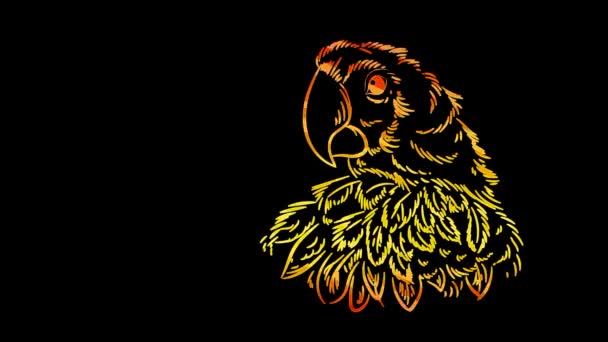 面白い動物 鳥のオウム ネオンだ 広告バナーやウェブサイトのデザイン 輝く看板 — ストック動画