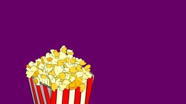 Yüzen kağıt bardaklı patlamış mısır ve renkli bir fonda patlamış mısır..