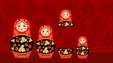  Tahta oyuncak. Beş parçadan oluşan renkli yuvalama bebekleri. Rus Yuva Bebekleri Babuşkalar olarak da bilinir..