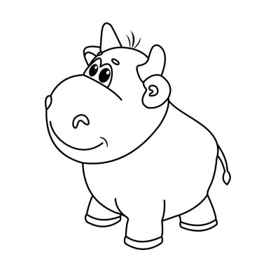 Hayvanlar, çocuklar için boyama kitabı. Siyah beyaz görüntü, inek.