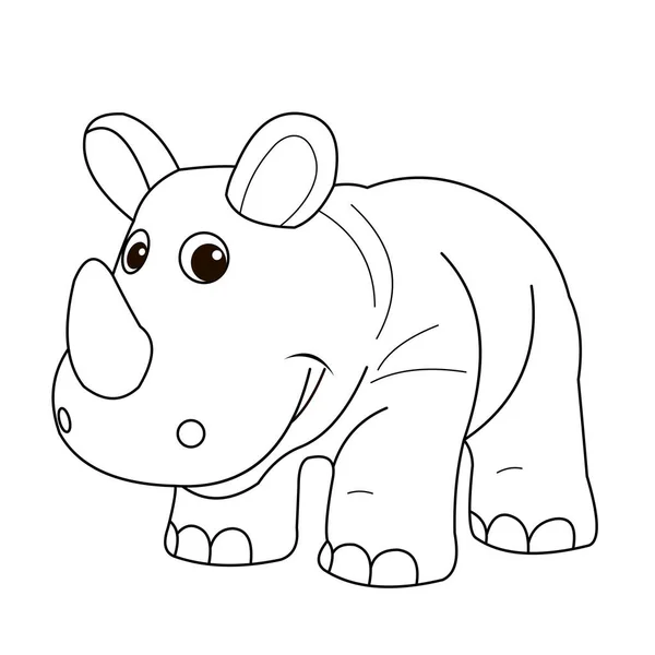 Animali Libro Colorare Bambini Immagine Bianco Nero Rinoceronte — Foto Stock