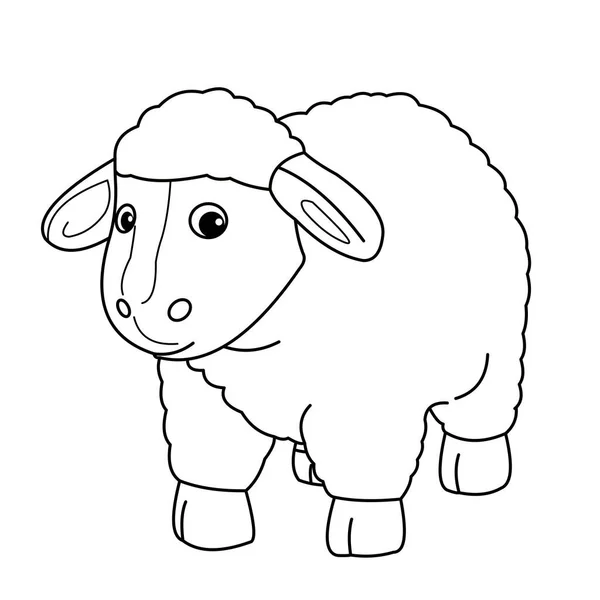 Animals, coloring book for kids. Black and white image, sheep.