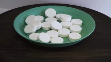 White set of medical pill icons close-up.  Medicines Tablets are a concept of medicine, healthcare, pharmaceuticals and chemistry. Animation.