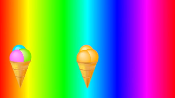 Animation Fruit Ice Cream Various Varieties Ice Cream Cones — Stock Video