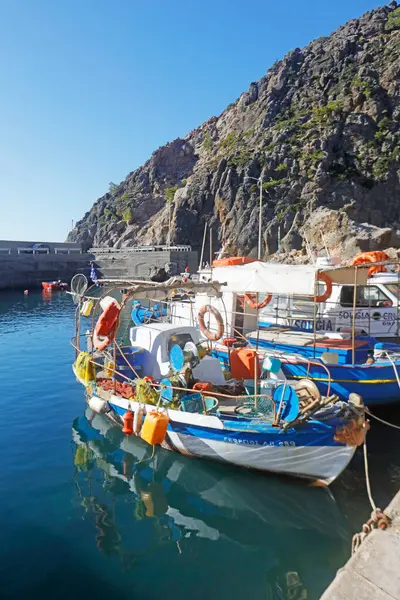 Pequeños Barcos Pesqueros Sougia Harbor Creta Island 5South West Crete — Foto de Stock