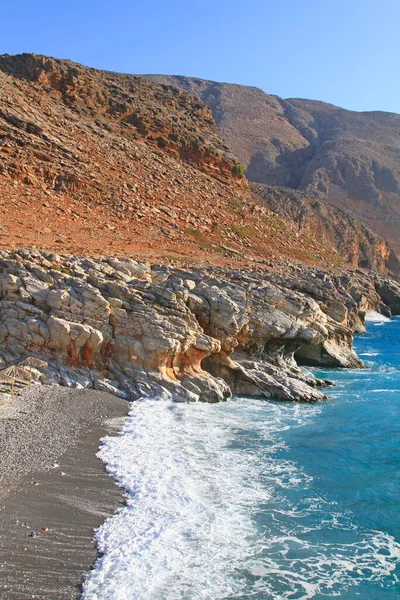 Golven Strand Langs Kust Van Zuid West Kreta Griekenland — Stockfoto