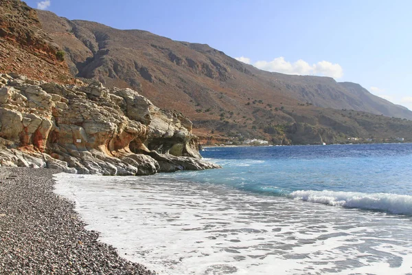 Волны Разбивающиеся Галечном Пляже Мрамор Юго Запад Крита Греция — стоковое фото