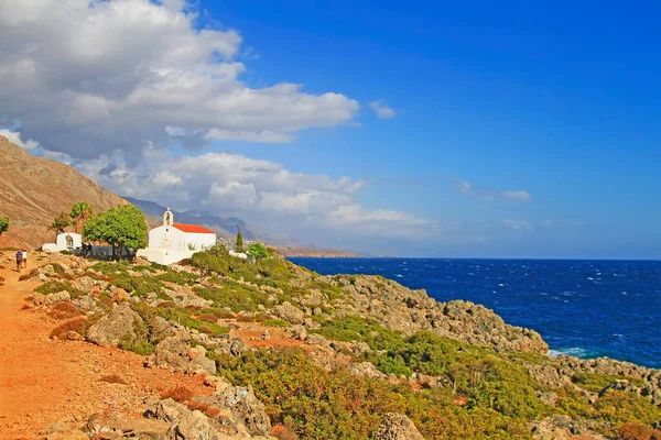 Pequeña Capilla Sotiros Christou Mar Azul Cerca Loutro Isla Creta —  Fotos de Stock