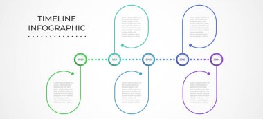 Zaman çizelgesi bilgi şablonu. 5 bölümlü sunum işi bilgisi. Broşür, diyagram, iş akışı, web tasarımı, yıllık rapor için vektör tasarımı.