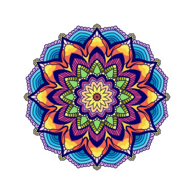 Renkli çiçek mandala arka planı. Vektör el karalama sanatı. Dekoratif çiçek. Boyama kitabı sayfası.