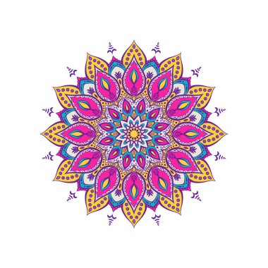 Renkli çiçek mandala arka planı. Vektör el karalama sanatı. Dekoratif çiçek. Boyama kitabı sayfası.