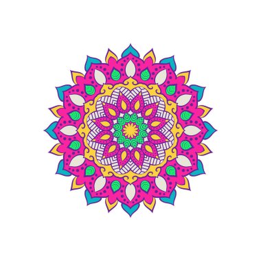 Renkli çiçek mandala arka planı. Vektör el karalama sanatı. Dekoratif çiçek. Boyama kitabı sayfası.