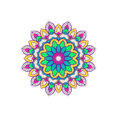 Renkli çiçek mandala arka planı. Vektör el karalama sanatı. Dekoratif çiçek. Boyama kitabı sayfası.