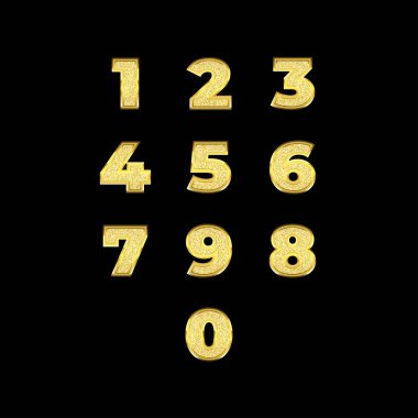 Siyah arka planda gerçekçi altın parıltılı sayılar. Kutlama, doğum günü, yıldönümü, yeni yıl, düğün, parti için uygun vektör dekorasyonu.