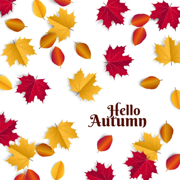 Hallo Herbst Illustration Mit Verstreuten Herbstblättern Ahorn Und Minzblätter Fallen — Stockvektor