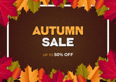 Arkaplanda akçaağaç yapraklı sonbahar indirimi afişi