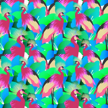 Vinçler ve güzel lotuslar ile dikişsiz desen. Vektör arka planı