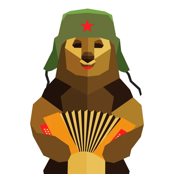 Ilustração vetorial de urso russo com chapéu e harmônico — Vetor de Stock