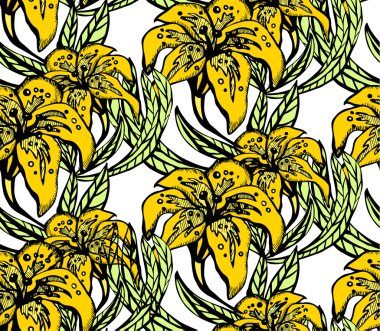 Lilyum ile vektör dikişsiz desen. Baskı, tekstil vb için çiçek arka plan İllüstrasyon