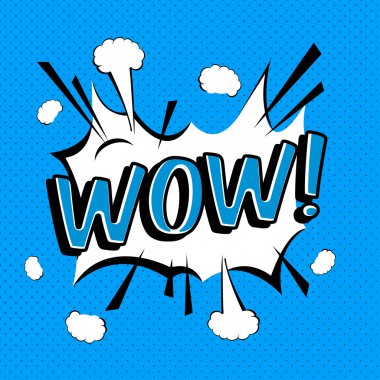 Wow. Comic banner pop-art style. Colorful vector illustration. Comic book style word isolated on white background.