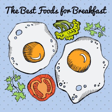 Çırpılmış yumurta, kahvaltılık yiyecekler. Menü, restoran, kafe için elle çizilmiş tarzı yemek. Fırın, şekerleme için Retro vintage tarzı gıda vektör illüstrasyon