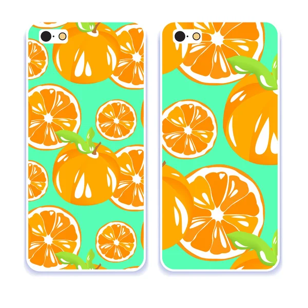 Vektor telefon fodral. Färgglada omslag med apelsiner, frukter. Dekoration — Stock vektor