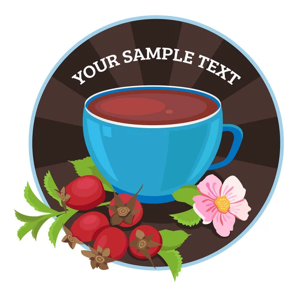 Taza de té con rosa mosqueta y flor — Vector de stock
