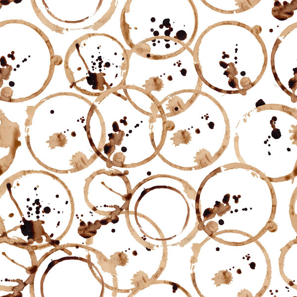 Vector seamless pattern of coffee stain on white background