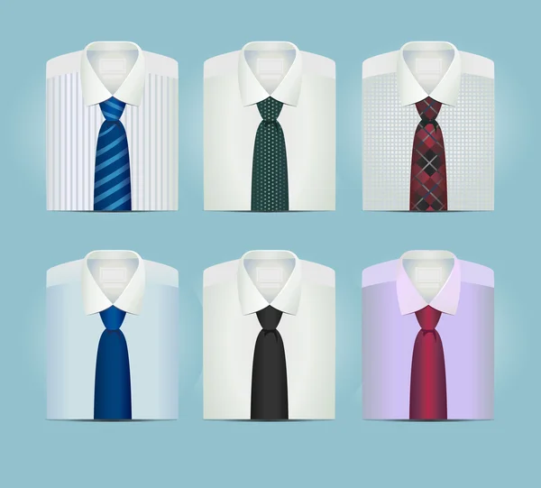 Colección de camisas plegadas para hombre con corbatas — Vector de stock