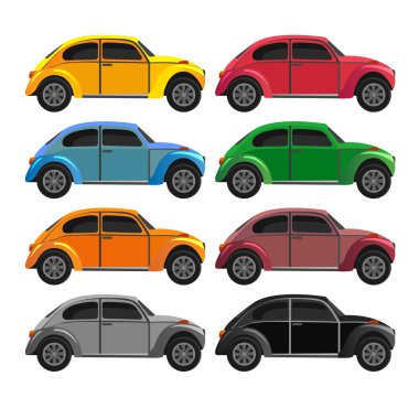 Vintage cars ile ayarla, düz stil vektör