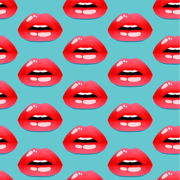 Cosmetics and makeup seamless pattern. Closeup beautiful lips of — Stock Vector