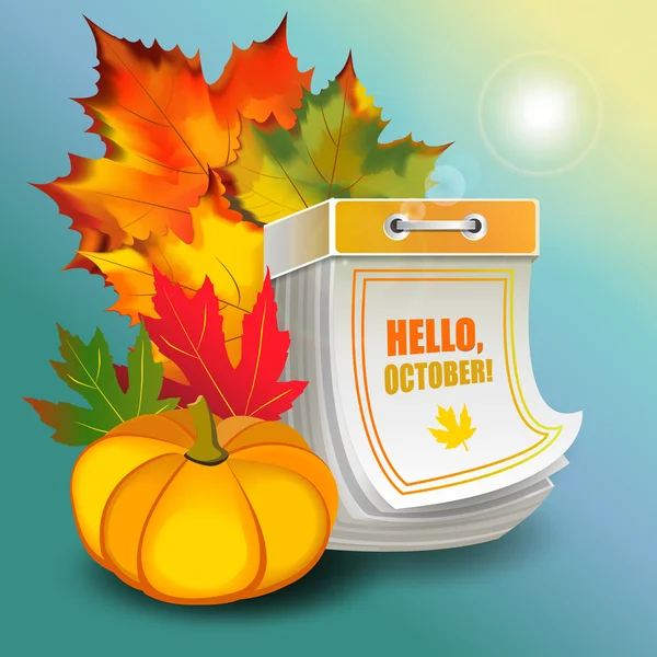 Gran diseño de octubre de otoño en forma de calendario de desgarro — Vector de stock