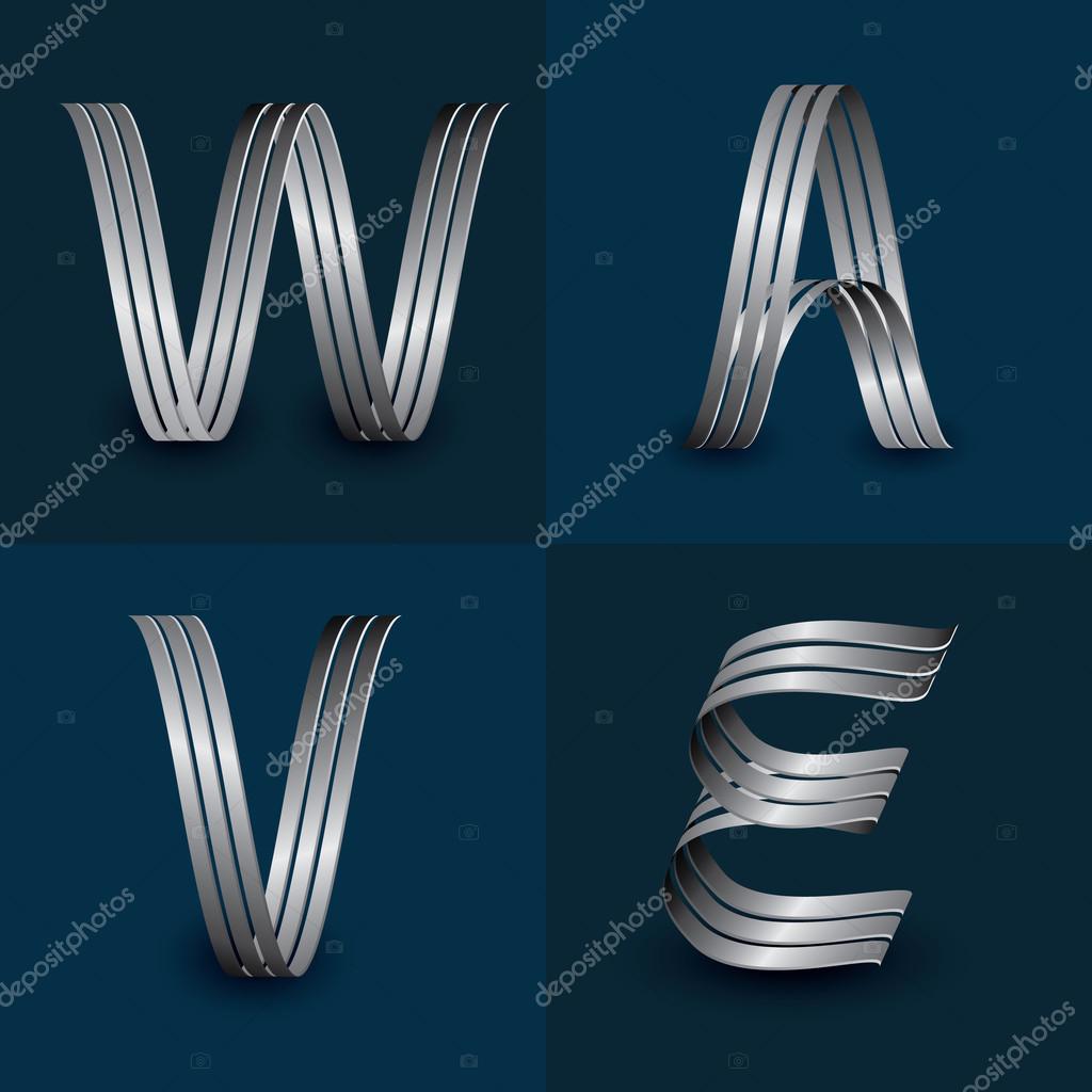 Rectangular bent metal font - letter W, A, V, E