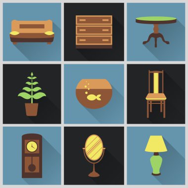 Modern flat color icons vector set with long shadow effect. Set